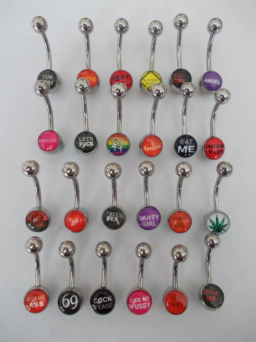 1 x RUDE SEX WORD BELLY BAR CHOSE DESIGN BAR LENGTH 6mm 8mm 10mm 12mm 14mm 16mm