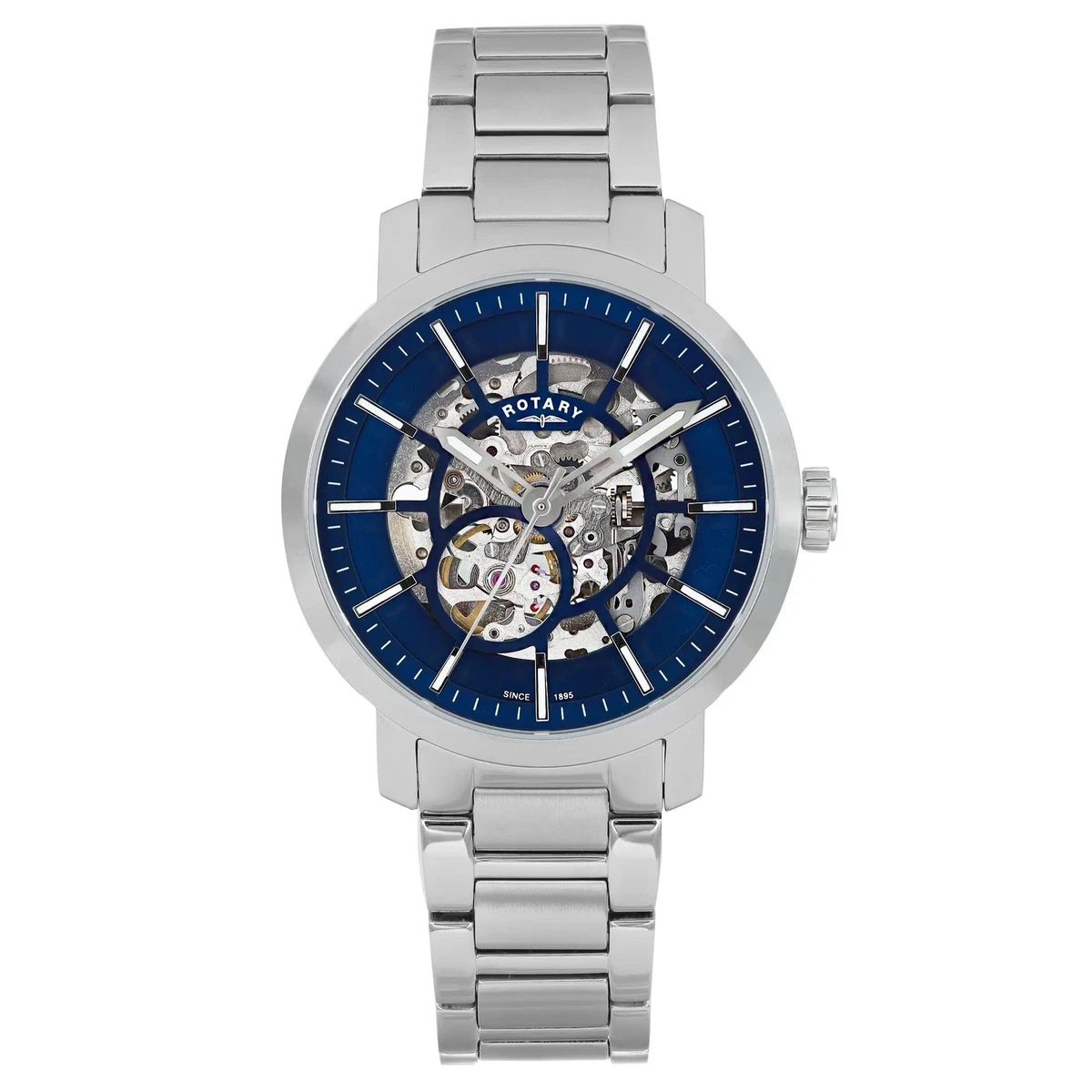 Rotary white stainless hotsell steel skeleton watch