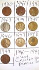 10 Wheat Pennies 1940-1949 A Complete Set, Rare, Various Mints