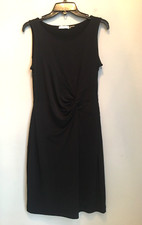 Calvin Klein Dress Side Knot Sleeveless Women 6 Black Stretch Knit Ruched Gather