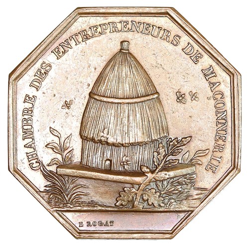 P123, Francia, c1840 Medalla de Bronce, Apicultura, Colmena de Abejas, Cámaras de Albañilería - Imagen 2 de 4