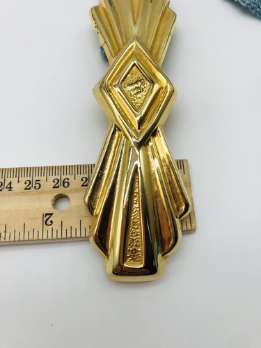 Vintage 80s Blue Fabric Belt Gold Tone Buckle 26” Art Deco Style - Picture 3 of 8