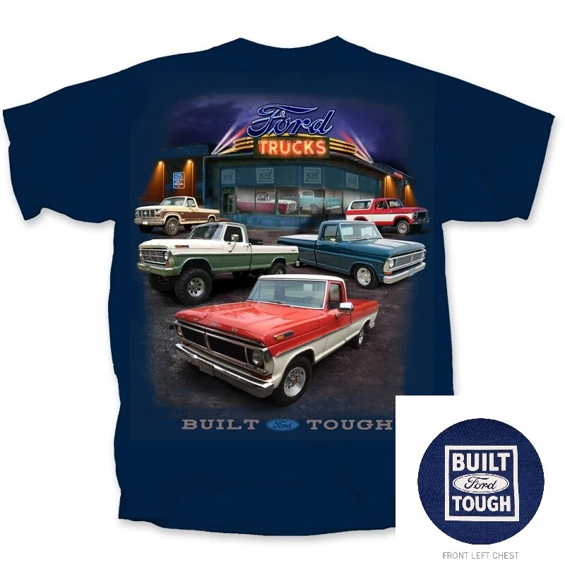 Ford Truck T-Shirt - Navy Blue Built Ford Tough Vintage Dealer Scene