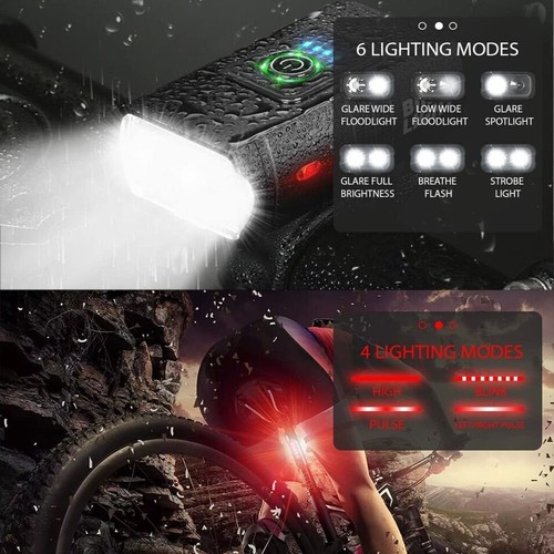 Set Luci Mountain Bike USB Ricaricabile T6 LED – Anteriore E Posteriore Impermeabile Per Bici Nera