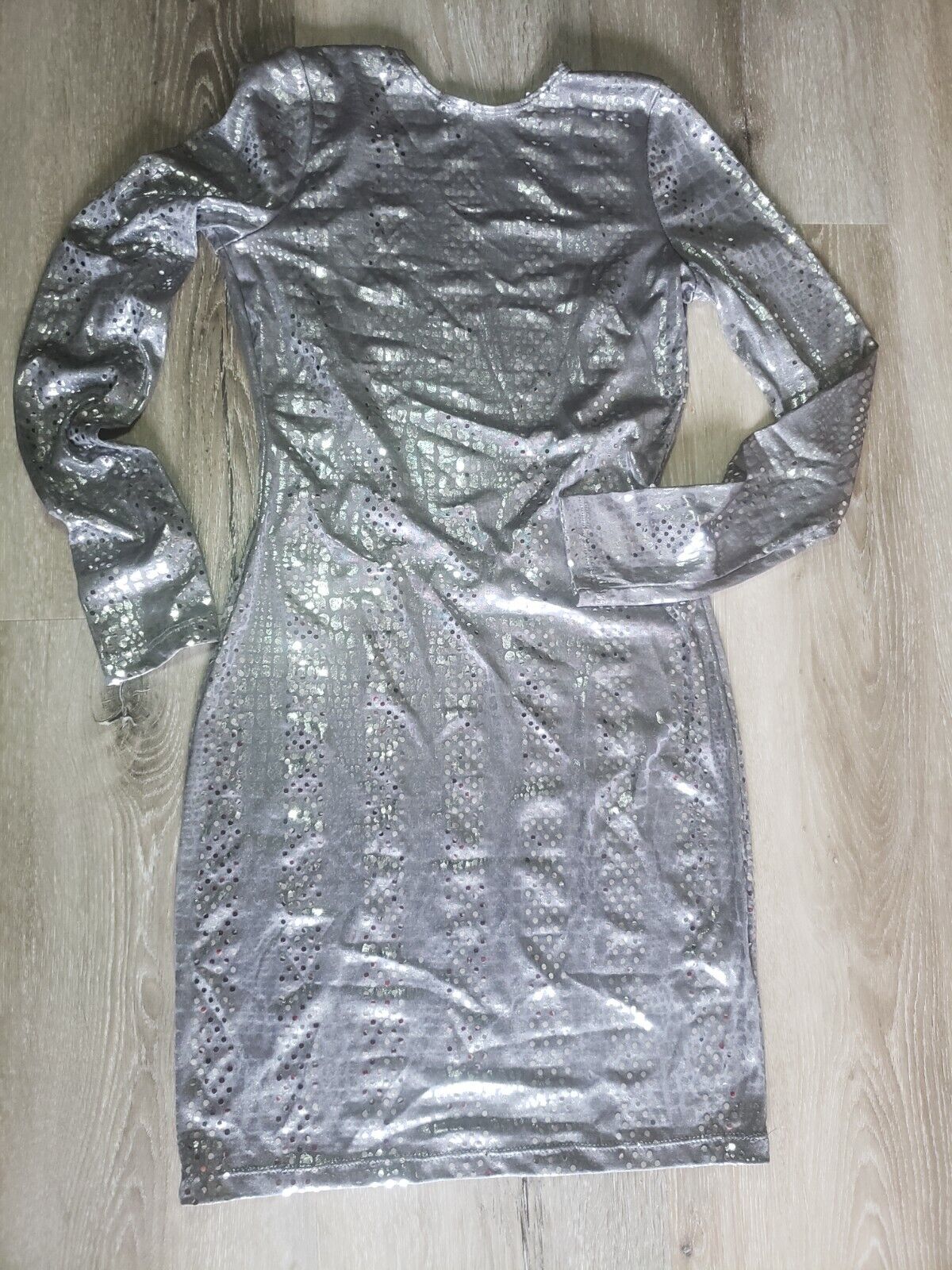 Women size XS metallic silver sequin bodycon long… - image 4