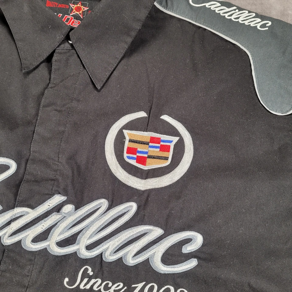 Camisa Cadillac Bordada De Colección JH Designs Grande Logo Snap Negra Para Hombres 3XL Foto 4 de 4