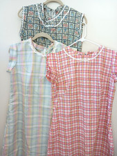 3 Vintage Handmade 1960s Shift Dresses Cap Sleeve 36-40" Pink Plaid Blue Floral