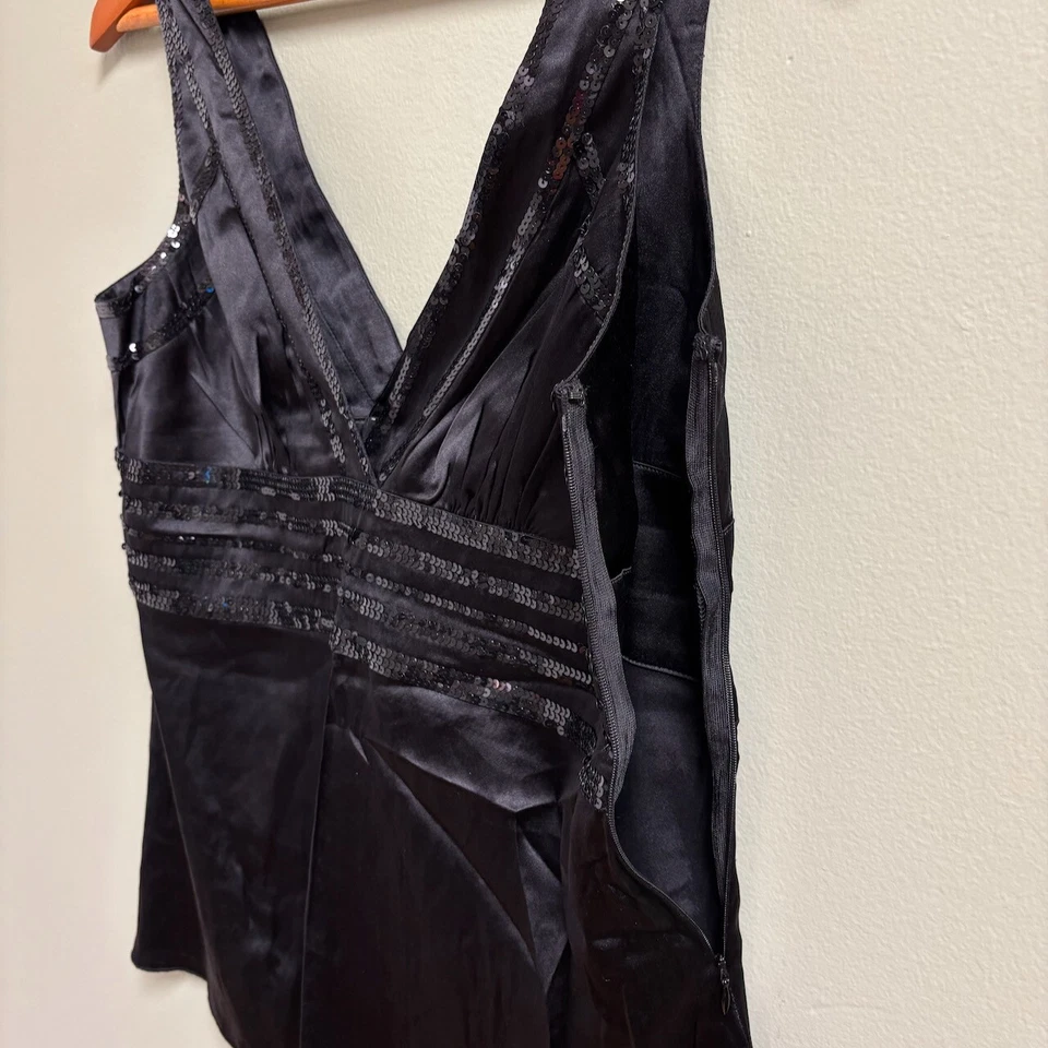 Bebe Womens Silk Y2K Top Size L Babydoll Whimsigoth Black Sequin Sleeveless - Image 4 of 4