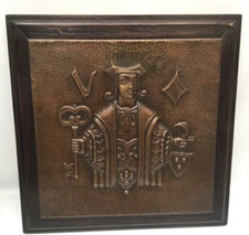 Antique Bronze Bas Relief Framed Plaque Royal Card Suit Jack of Diamonds Belgium