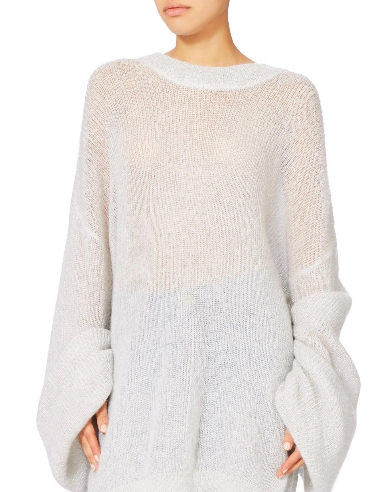Caroline Constas Loise Sweater White Silver Lurex Oversized Sz S