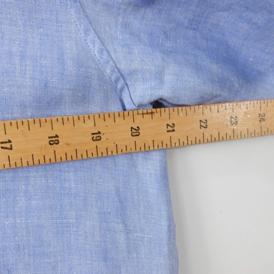 CLAIBORNE Linen Shirt Men Medium Blue Pleated Work Light Summer Career Button Up - Image 4 of 4