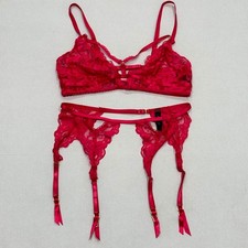 Oh La La Cheri Lingerie Set Women S/M Pink Lace Bralette Garter Belt Unworn