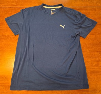 PUMA Men's Blue Cotton Jersey Crew Neck Short Sleeve T-Shirt with Logo Medium