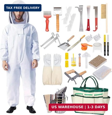 Honey Lake 31Pcs Beekeeping Supplies Starter Kit with Bee Suit - Includes Bee Sm