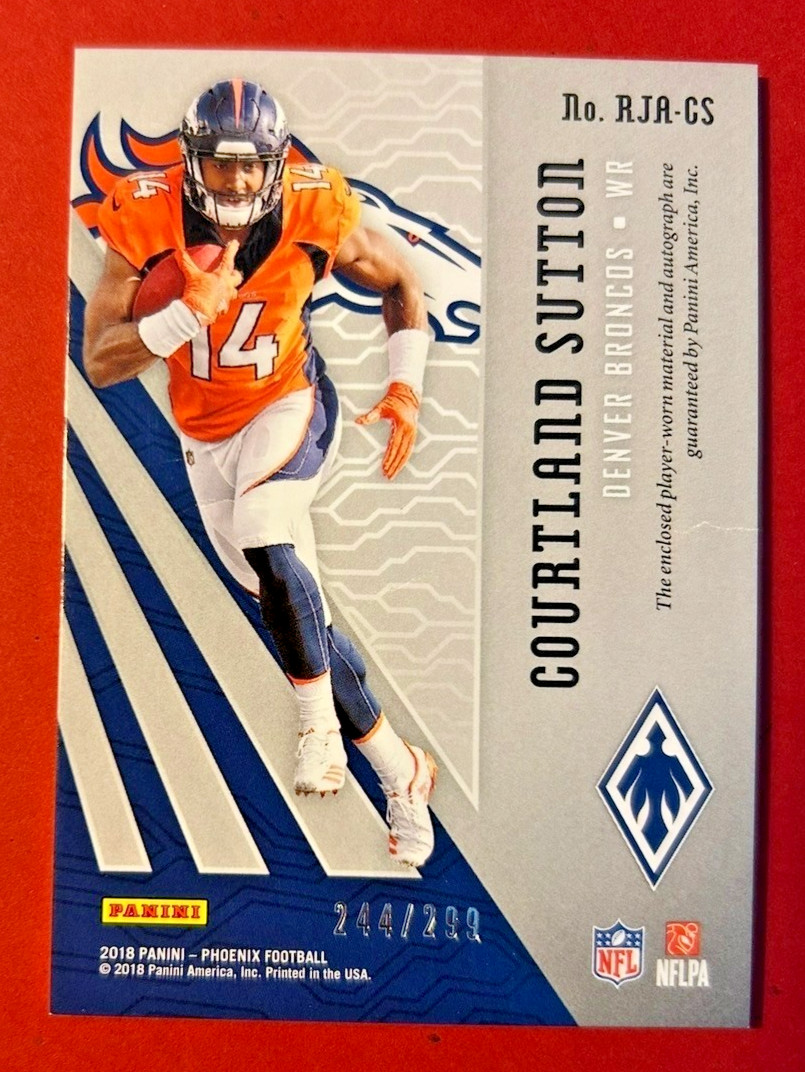 2018 Panini Phoenix Courtland Sutton Rookie Jersey Auto #244/299 Broncos RPA view 2