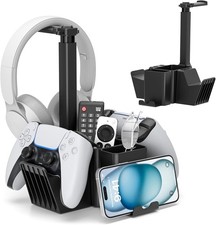 Dual Controller Stand w/ Headphone Holder Gaming Desk Organizer w/ Phone Holder