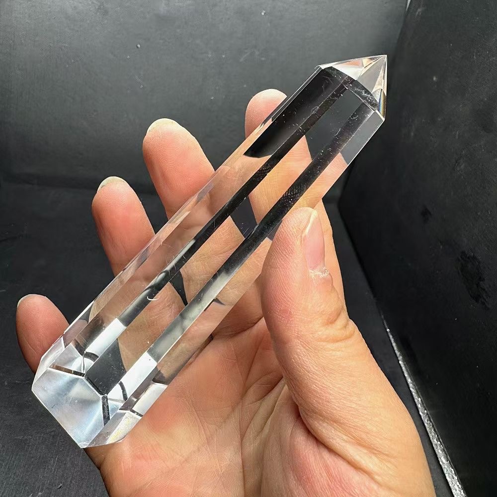215g TOP Natural Clear Quartz Obelisk Carved Crystal Wand Point Tower+Stand