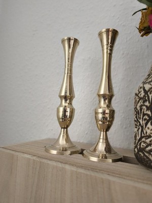 Vintage Solid Brass 2st. Candle Stick Holder Messing Kerzenhalter Made In India
