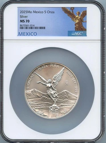 2025 Mo Mexico 5 Onza Libertad Silver NGC MS70 Low Mintage 200
