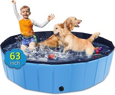 Foldable Dog Pool 63" x 12" Kiddie Pool W/ Hard Plastic Non-Slip Dog Bath Tub
