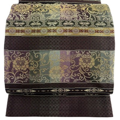 Japanese Kimono Fukuro obi masterpiece Chinese pattern flower arabesque gold