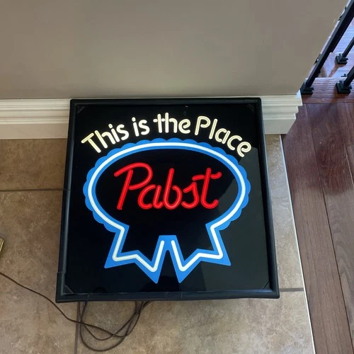 Vintage Pabst Blue Ribbon Beer Opti Neo Neon Lighted Bar Sign Milwaukee 17 X 17