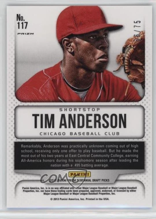 2013 Panini Prizm Perennial Draft Picks Class Blue /75 Tim Anderson #117 - Image 2 of 2