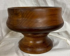 Vintage Hand turned Pedestal Wooden Pedestal Bowl, 6 1/2" Tall, 7 1/2" Diameter