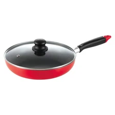 Pearl Metal Frying Pan, 26Cm, With Glass Lid, Induction , Fluorine Coating, Red_