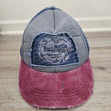 Ford Motor Co Hat Cap Strap Back Blue Gray Burgundy Distressed Mens Patch