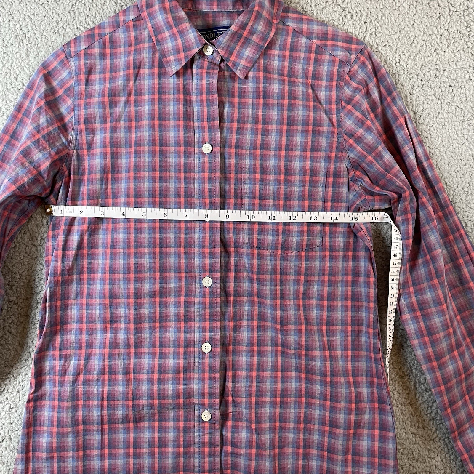 Pendleton Red Blue White Plaid Button-Up Collared… - image 5