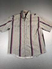 Wrangler Shirt Mens XL Gray Striped Western Short Sleeve Button Front Pockets