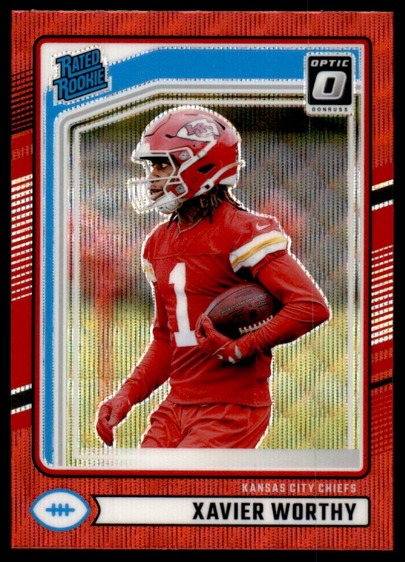 2024 Donruss #398 Xavier Worthy Optic Rated Rookies Preview Red Wave Rookie