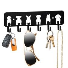Key Hooks Decorative Dog Leash Holder Wall 6 Hooks 9.84x3.14 Inch Animal Black