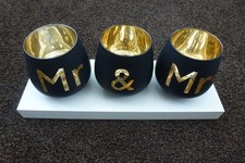 "MR AND MRS" CZARNO-ZŁOTY POTRÓJNY UCHWYT NA PODGRZEWACZ PREZENT ŚLUBNY / ROCZNICOWY