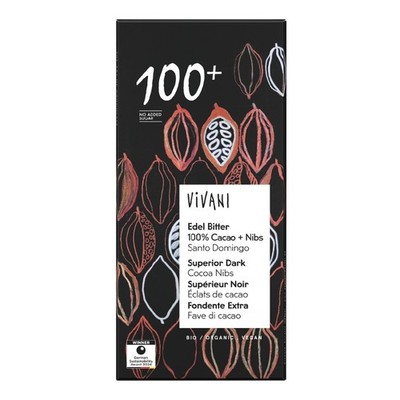 (110,63 EUR/kg) Vivani - Bio Edel Bitter Schokolade - 80g 100% Cacao & Nibs