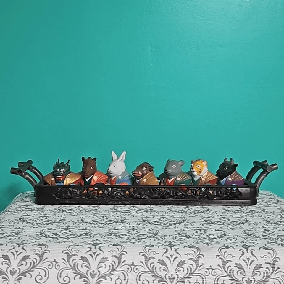 Уникальный антикварный японский набор из 7 самураев-животных God of Fortune ручной работы - Изображение 2 из 4