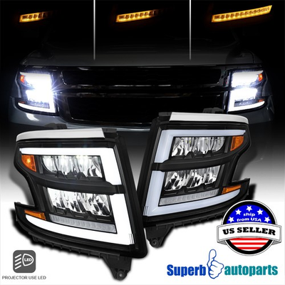 #ad For 2015 2020 Chevy Tahoe Suburban Full LED Black HeadlightsSequentialDRL $529.98