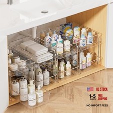 4 Pack Bathroom Organizer, 2 Tier Clear Under S-Standard 4 Pack Transparent