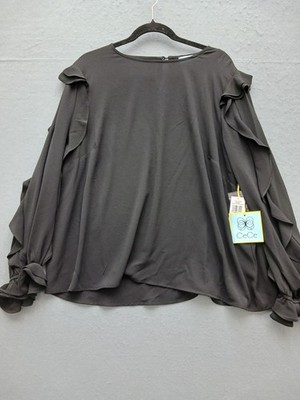 CeCe Women's Dressy Blouse 2X Black Solid Ruffle Casual Work Stylish Quality