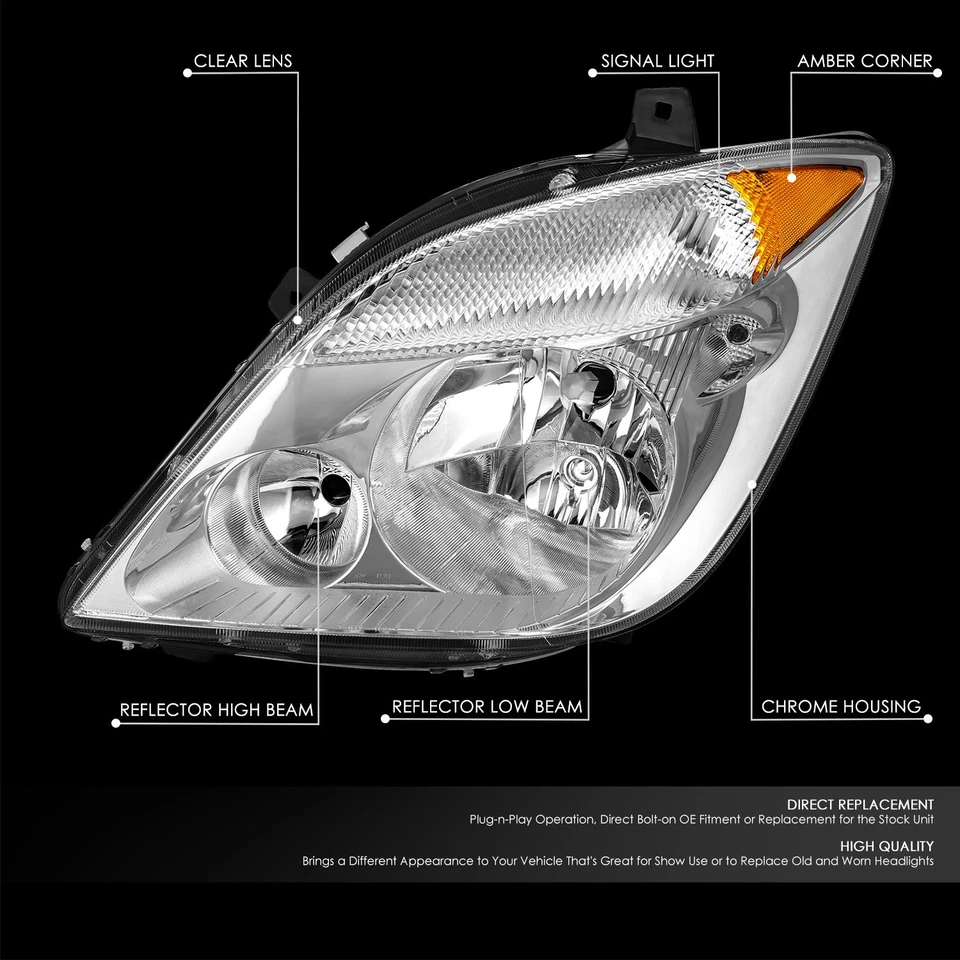 For 07-13 Dodge/Mercedes/Freightliner Sprinter 2500 3500 Headlights Chrome/Amber - Image 2 of 4