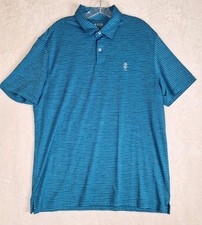 Izod Polo Shirt Mens Large Blue Striped Golf Stretch Breathable Moisture Wicking