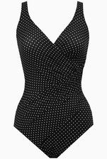 Miraclesuit Oceanus Surplice One Piece Swimsuit Size 12 NWT Black White Pin Dot