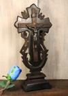 Antique French Black Forest Hand Carved Wood Standing Crucifix -Ships DDP to USA