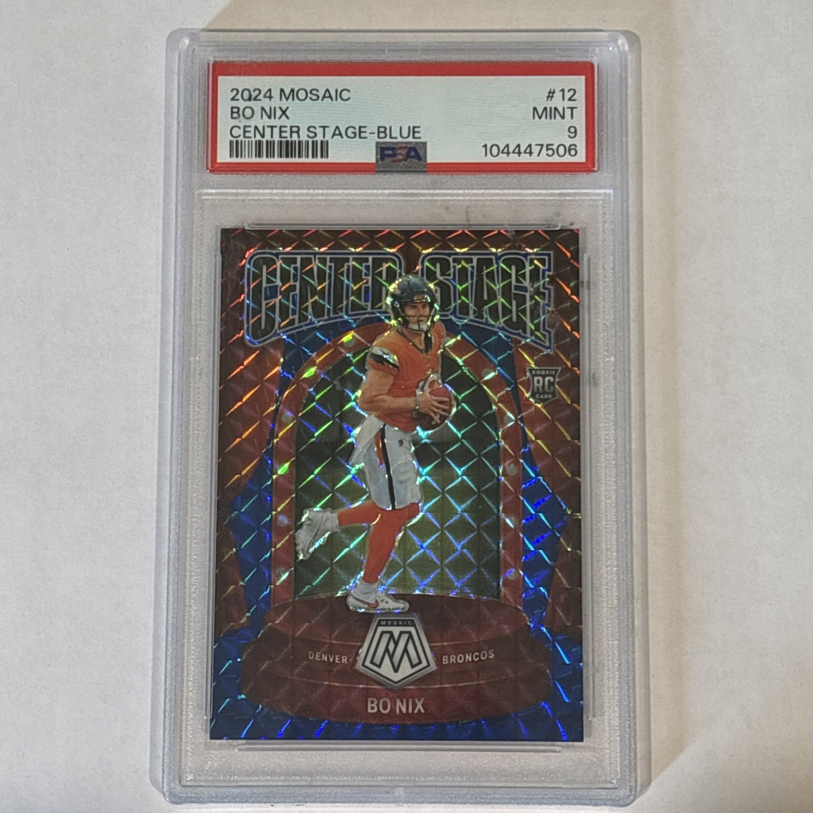 Bo Nix Rookie Mosaic 2024 Center Stage Blue /99 PSA 9 SP #12