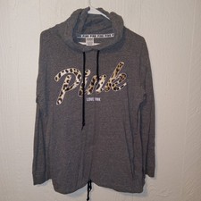Victoria Secret Pink Womens Sweater S p Small p Gray Hooded Cheetah Print