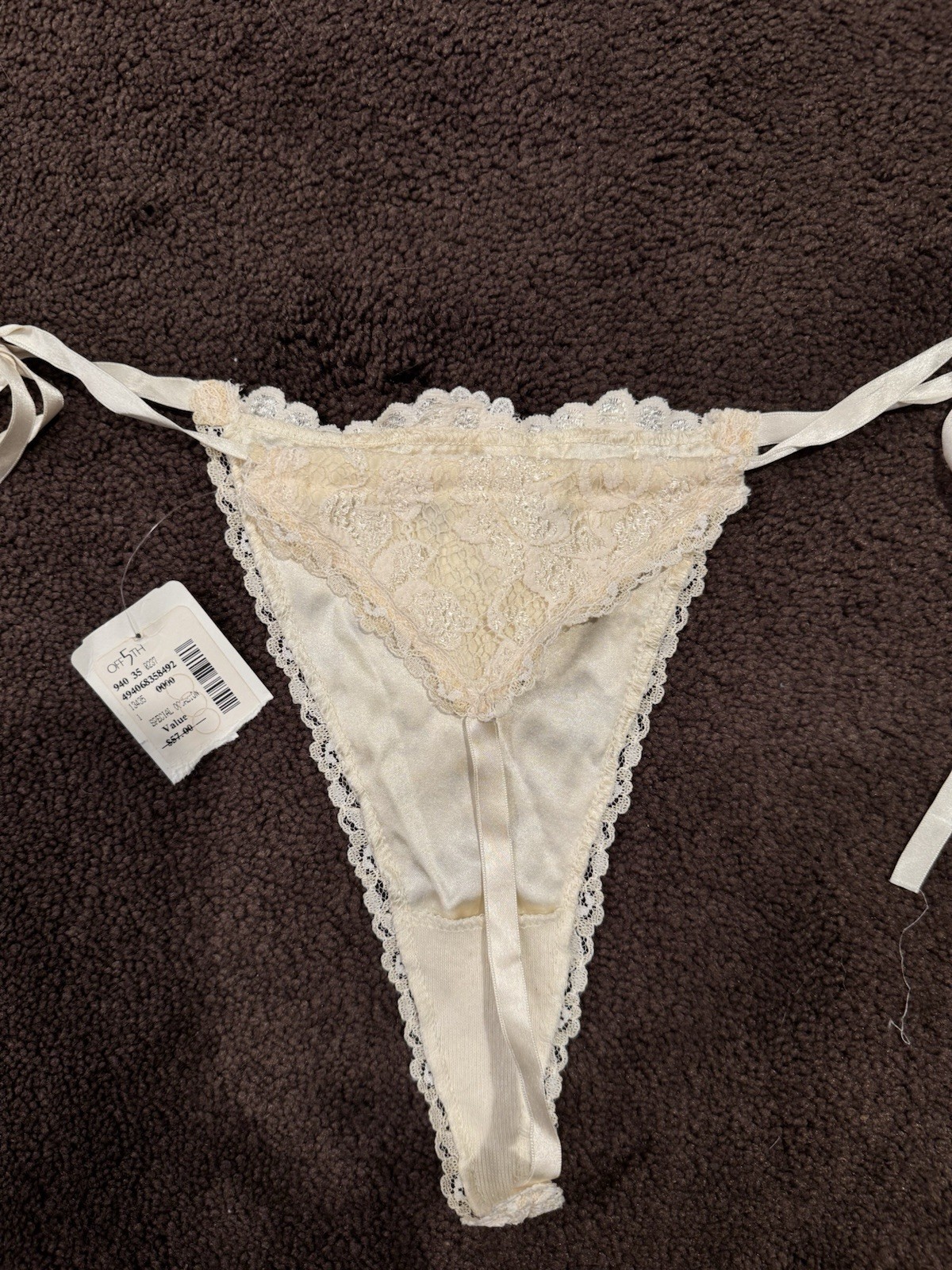 Saks Fifth Avenue Vintage Lace Cream Thong Panties Brand New With Tags image 6