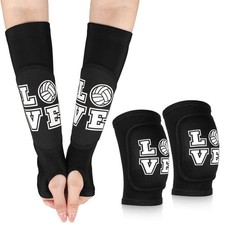 2 Pairs Black Volleyball Knee Pads Arm Sleeves Set with Thumbhole for Girls