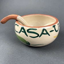 Casa-u-Betcha Peppers Terracotta Pottery Condiment Bowl & Spoon By Over And Back