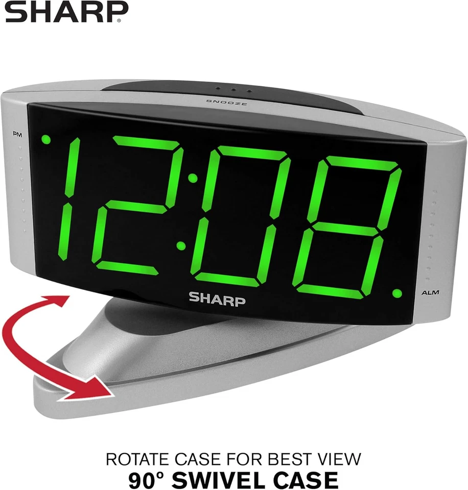 LED Digital Alarm Clock, Swivel Base, Outlet Powered, Big Green Digit Display, S - Image 2 of 4